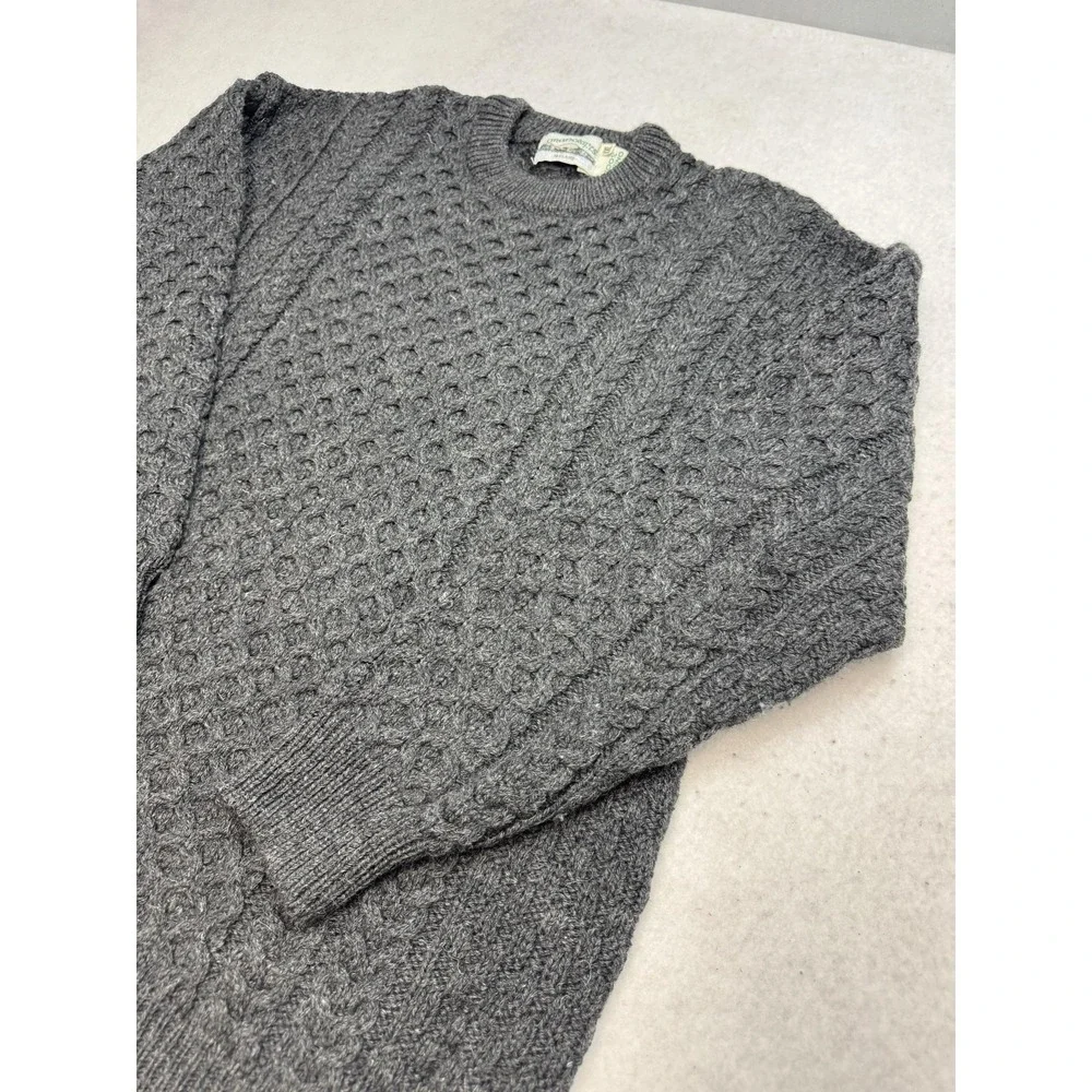 Aran Crafts Sweater Mens 2XL Gray Wool Cable Knit Crewneck Ireland Heavyweight